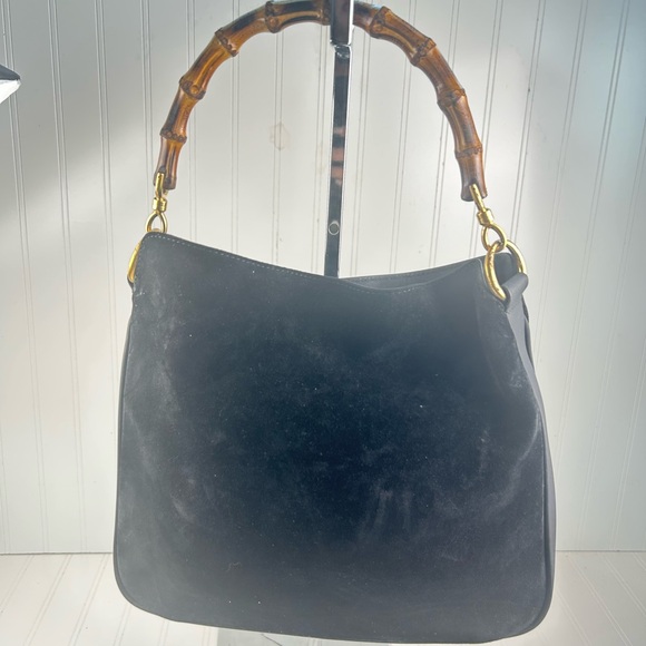 Gucci Black Suede Shoulder Bag with Bamboo Handle - Picture 3 of 11